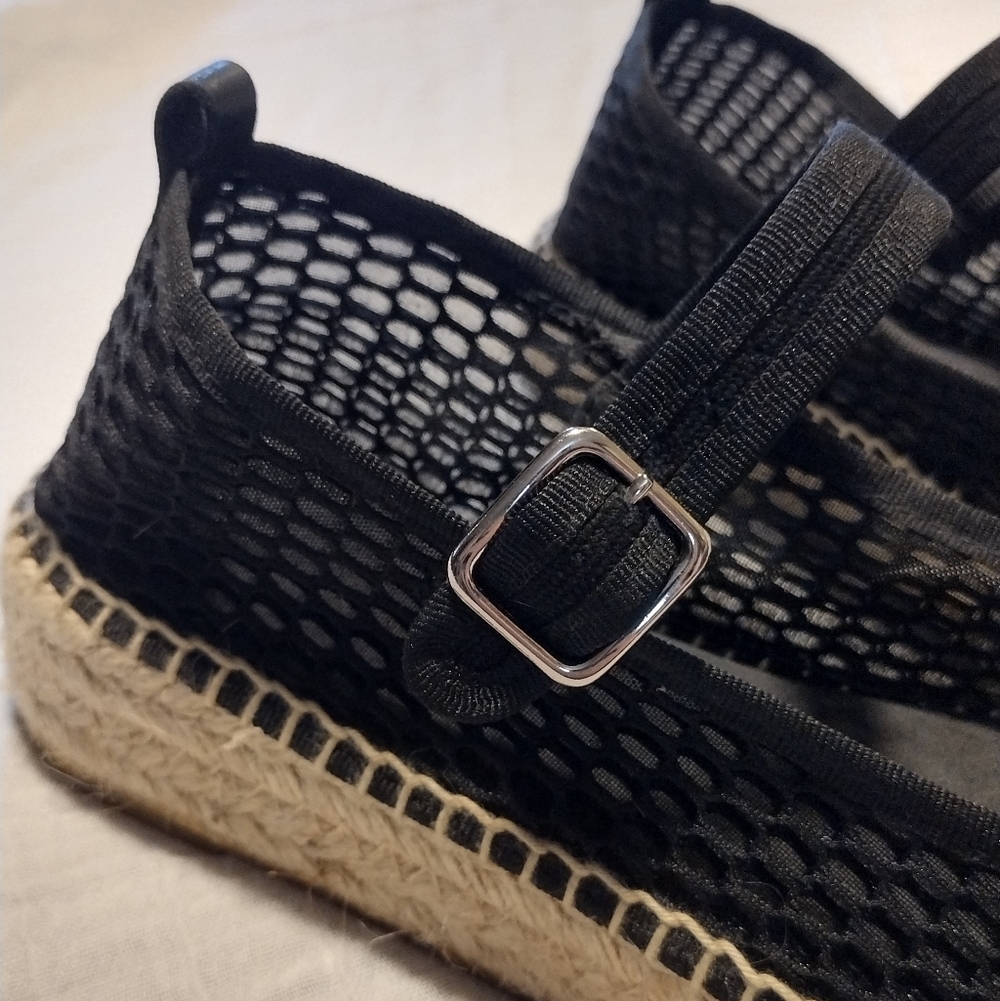 Maeve Black Mesh Espadrille Flats with Jute Sole - Picture 5 of 12